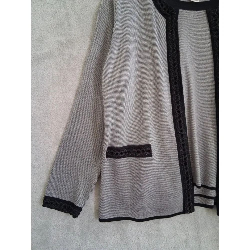 Misook 3 Piece Sz L Skirt Blazer Tank Knit Suit Gray Black Knee Length Career